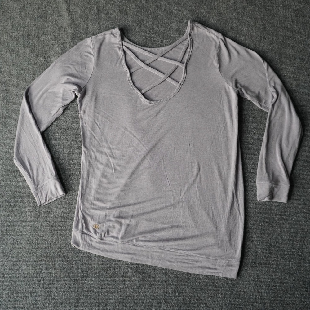 High Life Criss Cross Back Top Long‎ Sleeve Gray Yoga Workout Shirt